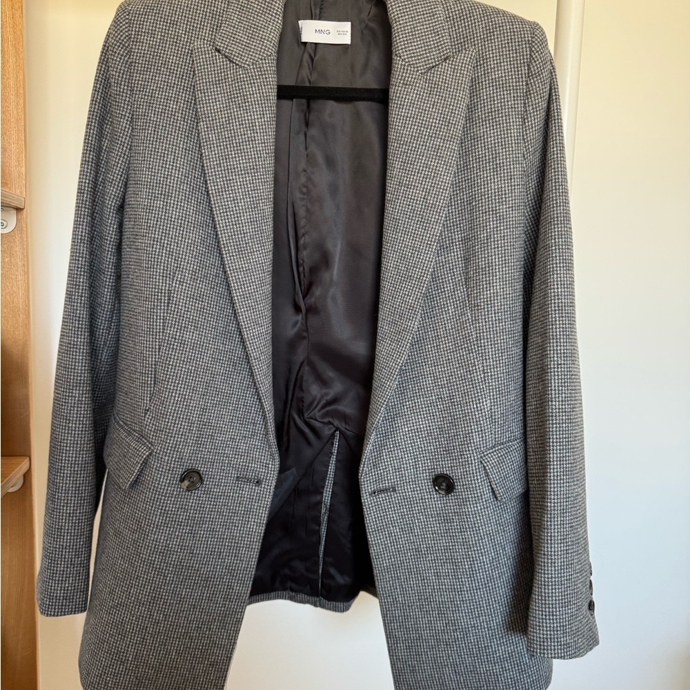 MANGO Houndstooth Blazer in Black, Grey & White